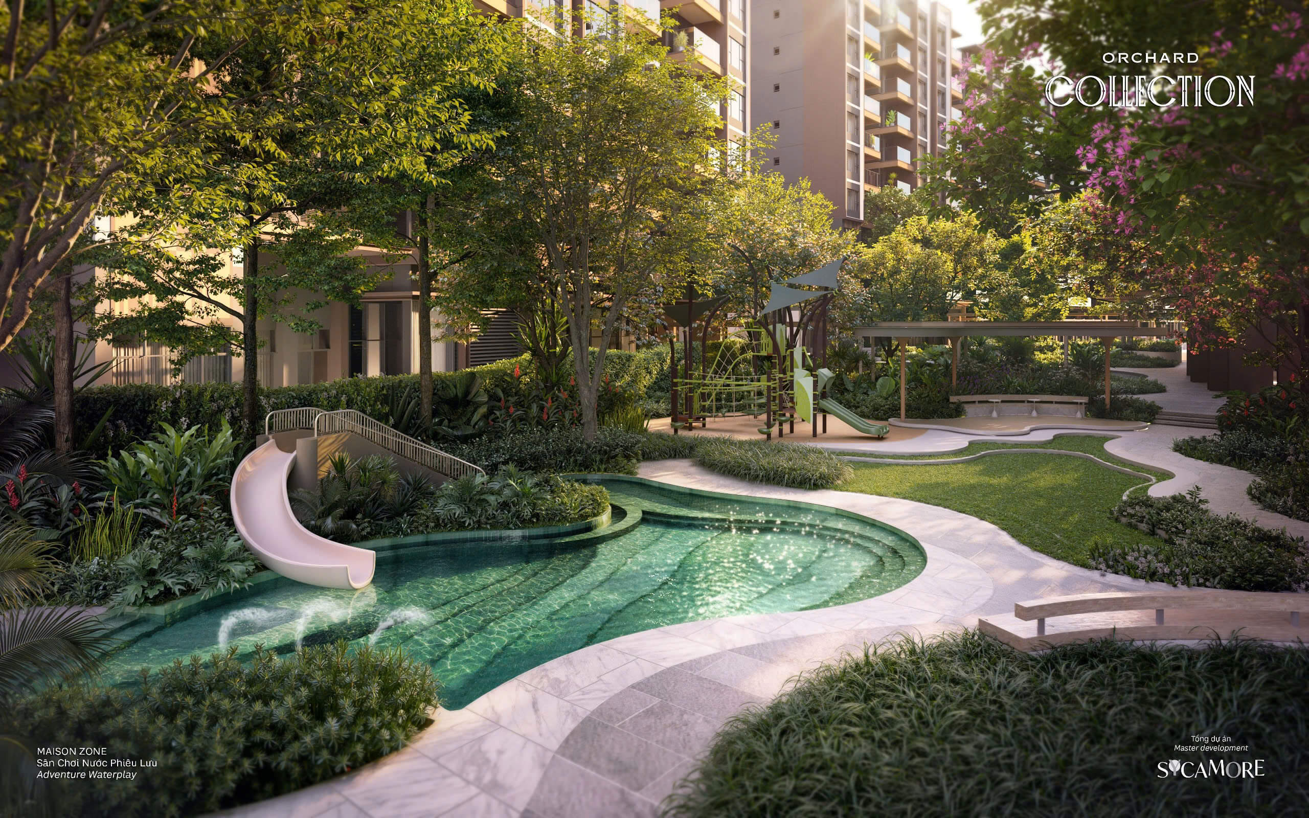 Orchard Mansion – Biệt Thự Compound Giới Hạn & Chuẩn Sống Tinh Hoa Bố trí mảng xanh tại Orchard Collection